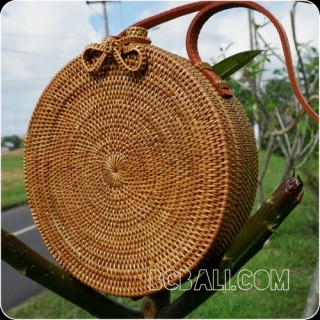 rattan hand woven ata handbag lining full handmade circle short handle 